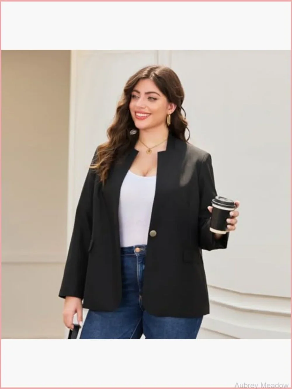 Plus Size Long Sleeve Blazer Tailored Fit Stretch Woven Twill Oversized Blazer